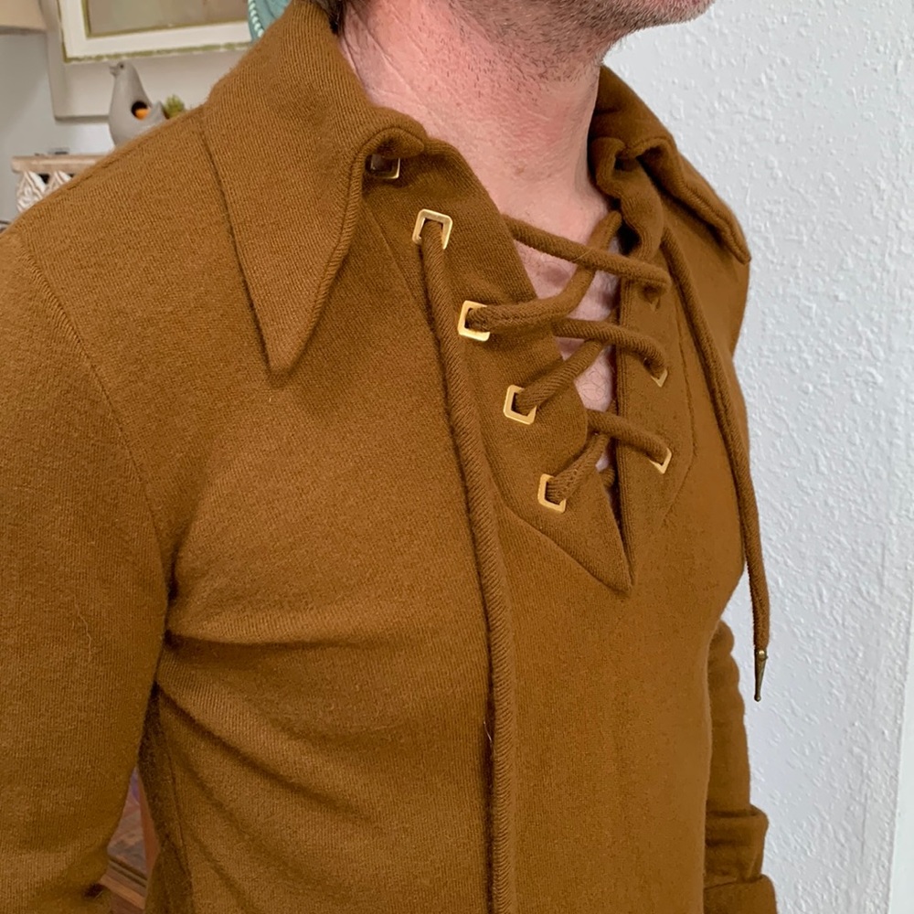 Men’s Vintage Hippie Shirt w/ big Lapels - Woodstock Era - Lace Up.